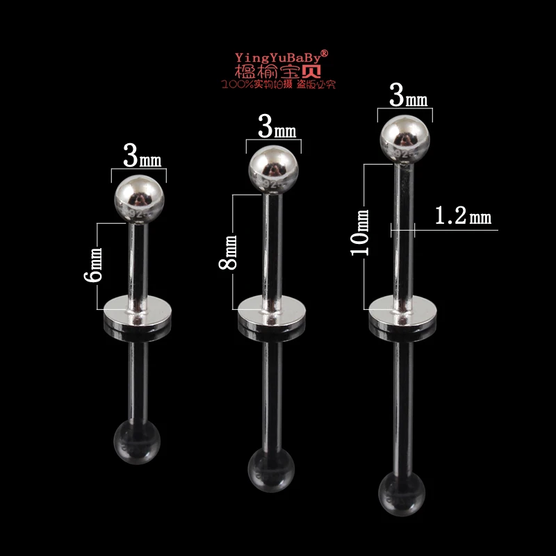 Labret body jewelry body piercing 925 pure silver lip stud 6 8 10 mm basic 16G sterling silver 3mm ball lip piercing jewelry