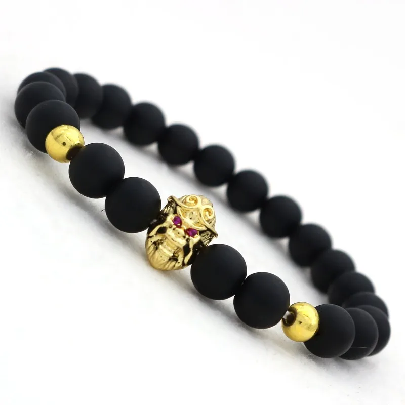 Cute Bear Brand New Gold Hoop Spell Monkey King Men Bracelet Fashion 8mm Natural Frosted Matte Stone Beaded Bracelet Men Jewelry