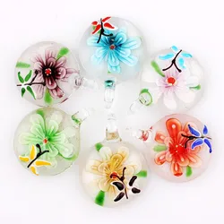 Qianbei Wholesale 6pcs Handmade Murano Lampwork Glass Mix Color Round Insect Flower Pendant Fit Necklace Jewelry G