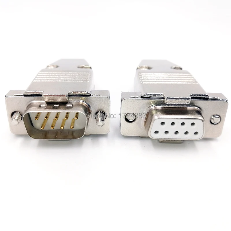 DB9 Metal connector  adapter RS232 serial D Sub plug COM gold plated brass contactor 9 pin hole 2 row port socket female Male image 3