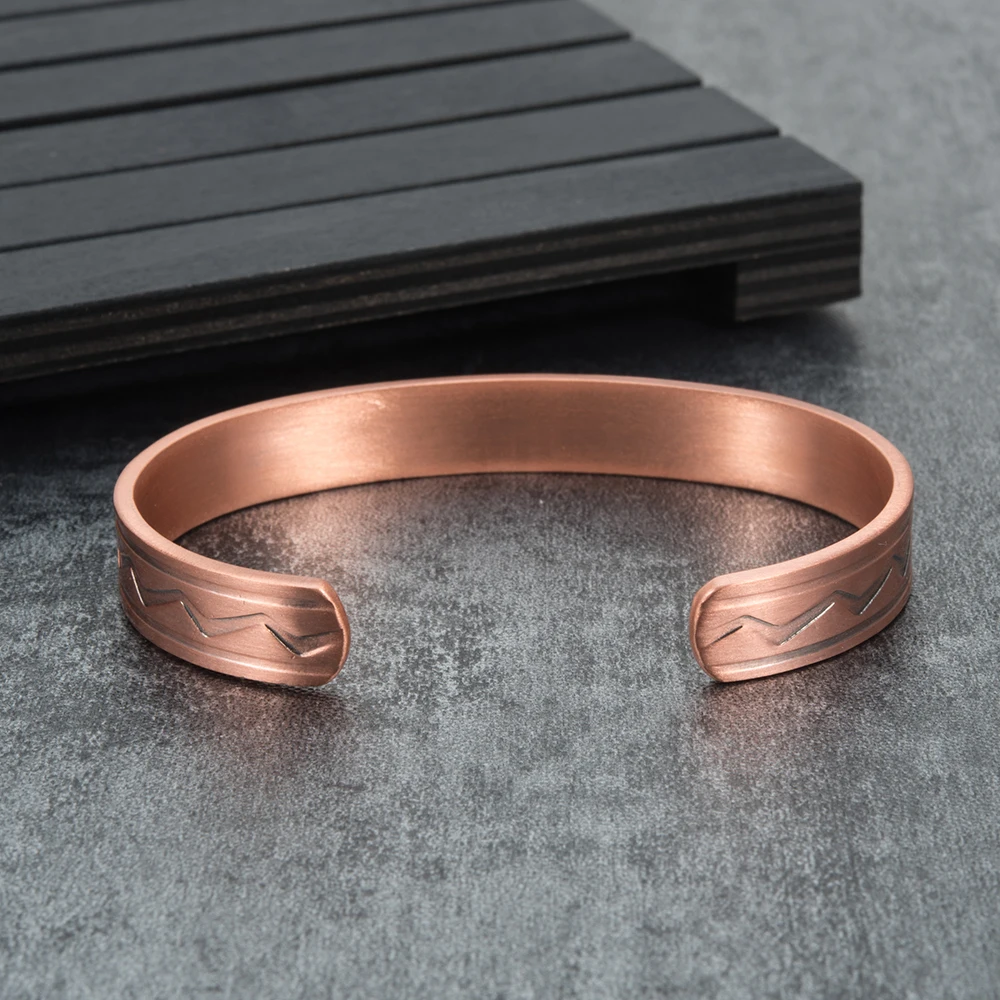 Vintage Pure Copper Bracelets Magnetic Wave Open Cuff Adjustable High Magnet Therapy Bangles for Arthritis Pain Relief Resizable