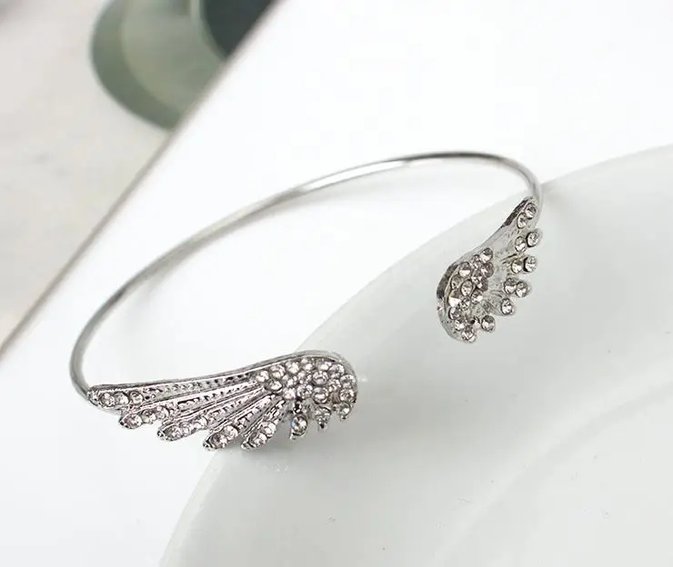 Pulseira Aberta De Asas De Anjo Banhado A Prata Ajustável Para As Mulheres, Pulseira De Nave Espacial Por Atacado, Presentes De Joalheria, Bicicleta De Equitação