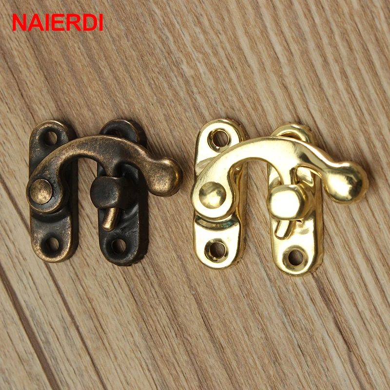 NAIERDI-cerrojo de Metal antiguo pequeño, gancho decorativo, candado de caja de joyería de madera con tornillos, herrajes para muebles, regalo, 10 piezas