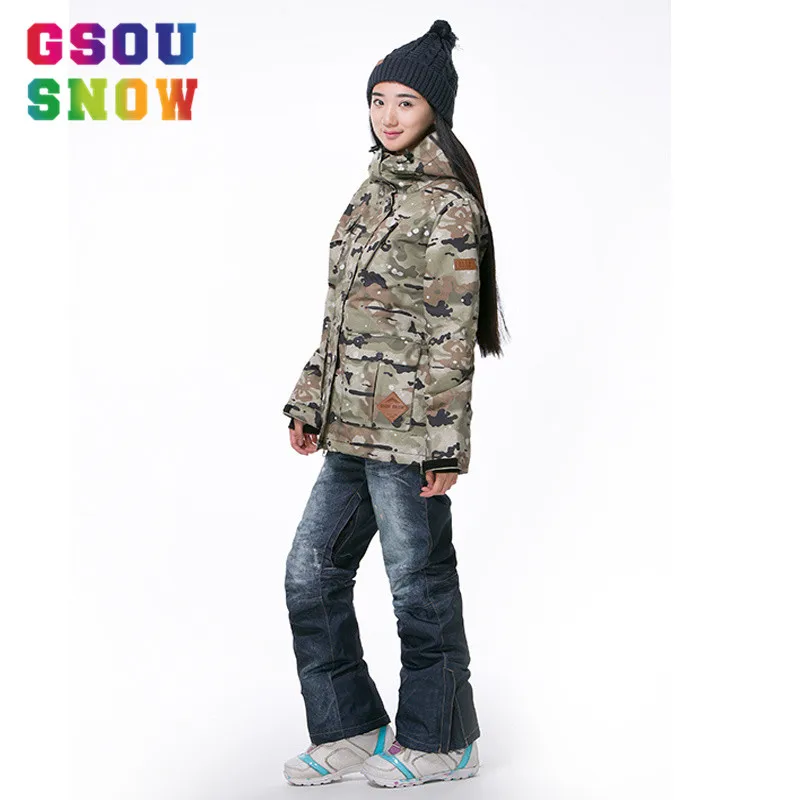 GSOU SNOW Ski Jacket Women's Camouflage Snowboard Jacket Winter Waterproof Hooded Outdoor  -30 Degree Camping Skiing suit Coat