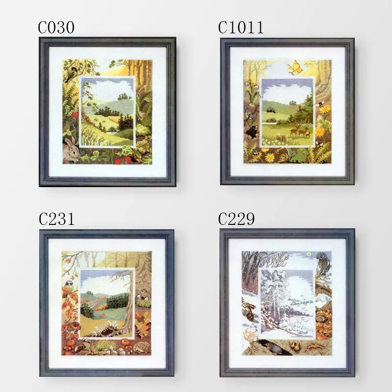 Fishxx Cross Stitch Kit C030-1011 Forest Four Seasons Landscape Woods Flowers And Small Animal Patterns