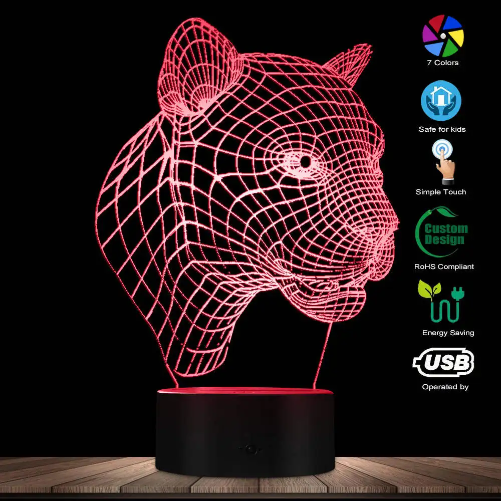 Leopard 3D Effect Multicolor Led Optical Vision Panther Desk Illusion Lamp Party Decoration Novelty LED Night Light USB Charging