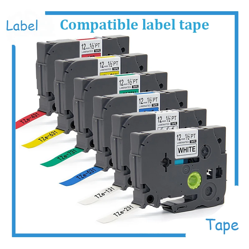 6PK mix colors 12mm Brother P-touch tz tape tze431, TZe 231, TZ-531,TZ 631 tz-731 tze 131 for brother label maker