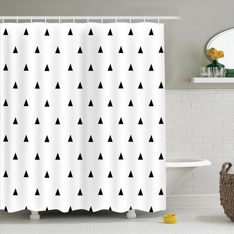 3D Digital Printing Bathroom Curtain with Hooks Thickened Polyester Fiber Modern Concise Style