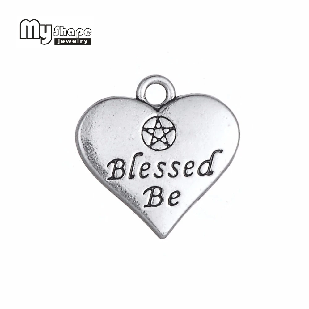 MyShape 20pcs Heart Charm Double side Letter Blessed Be Wicca Pentacle Pentagram Pendant for Necklace Jewelry Making Accessories