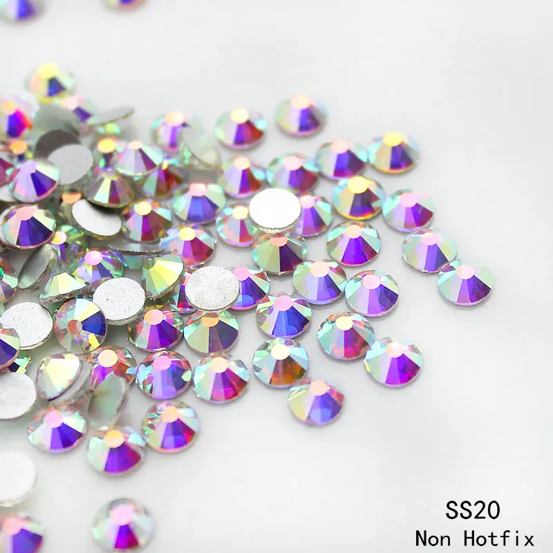 Top quality nail decoration SS20 (4.8-5.0mm)1440pcs crystal AB silver plated Flatback 3D Non Hotfix glue on Nail art rhinestones