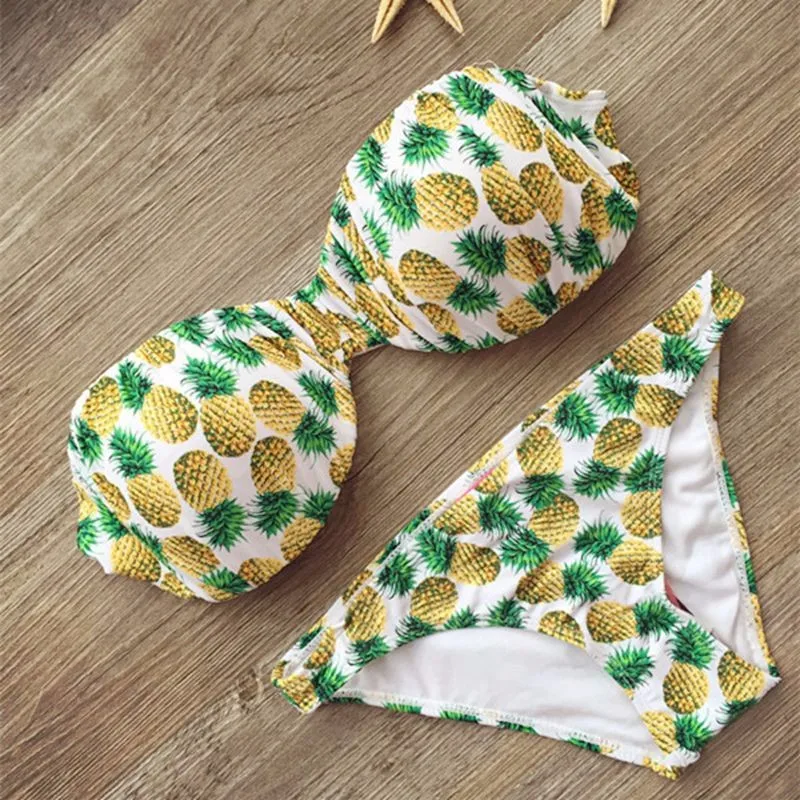 

Pineapple print sexy bikini 2023 swimwear women swimsuit brazilian bikinis women's swimming suit bandage falbala girls swimwear