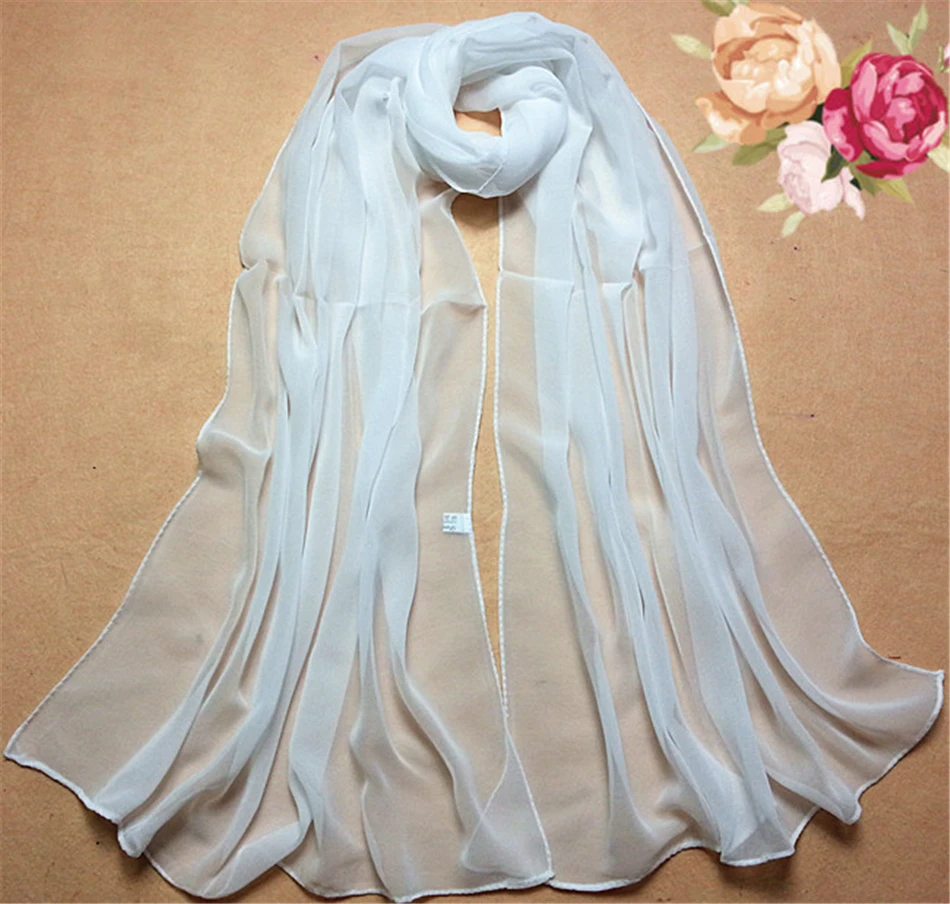 Stylish Bar 160 X 50CM Women Summer Beach Style Chiffon Silk Pure White Soft Thin Oblong Scarf Shawl Best Gifts High Quality