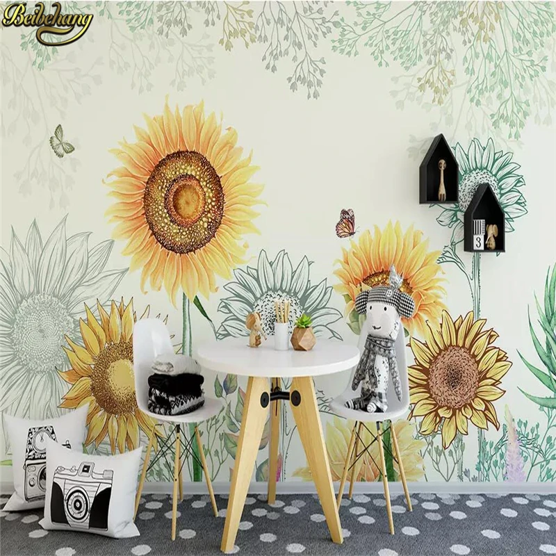 

beibehang Photo mural Wall Paper Roll Tv Background Wallpaper sun flowers Wall Murals Papel De Parede Para Sala 3d living room