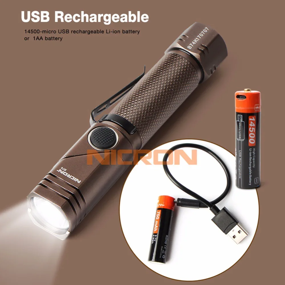 NICRON Rechargeable Twist Flashlight 4 Colors 600 Lumens Waterproof IP65 USB Charging Corner Light Mini Portable LED Torch B74