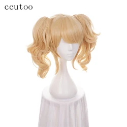 ccutoo Golden Blonde Mix Short Curly Synthetic Hair Cosplay Costume Wigs With Chip Ponytails Heat Resistance