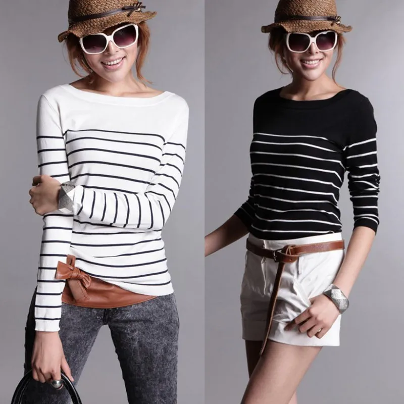 YSC Hot Sales Classic style Women\'s Knitted Cashmere Wool Sweater Black and white stripes Keep warm High-quality pullovers