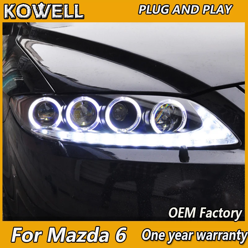 KOWELL Car Styling for Mazda 6 Headlights 2004-2013 Mazda6 LED Headlight Angel Eye DRL Bi Xenon Lens High Low Beam Parking