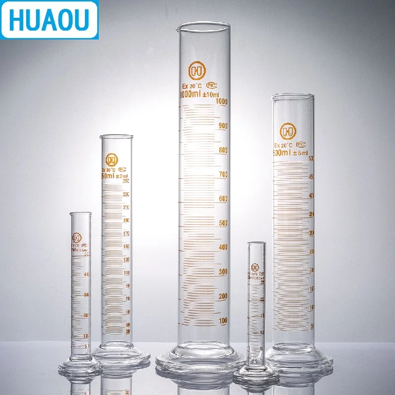 HUAOU 100mL Measuring Cylinder with Spout and Graduation with Glass Round Base Laboratory Chemistry Equipment