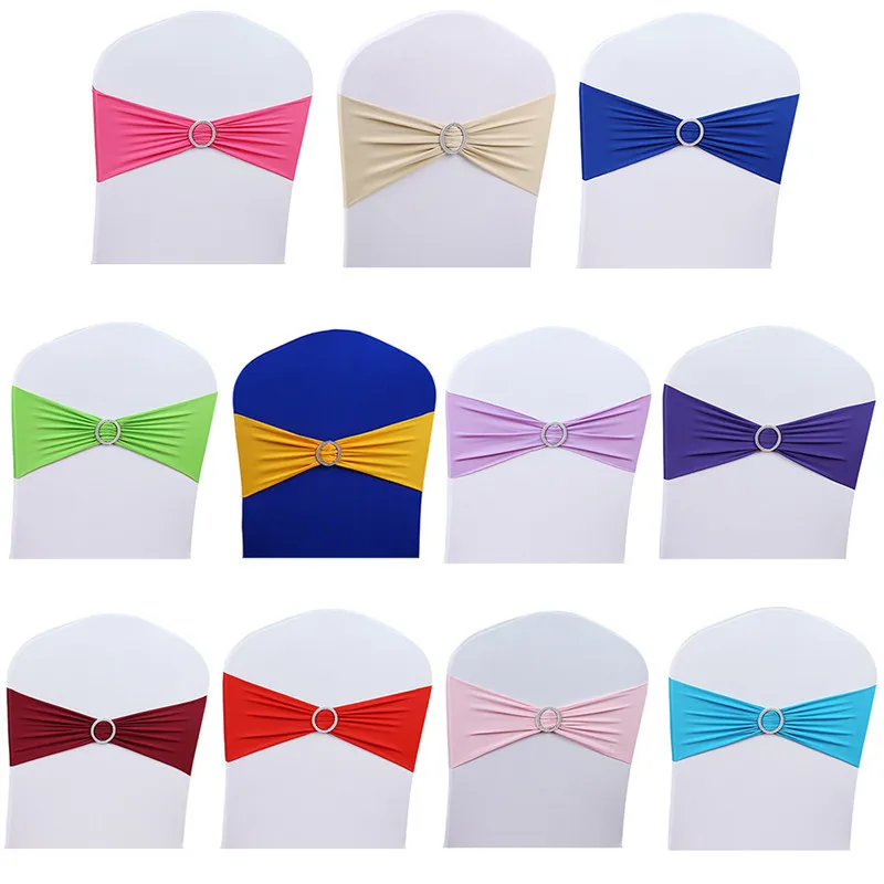 

50Pcs/set Stretch Wedding Chair Cover Band With Buckle Slider Sashes Bow Decorations Stretch to fit almost chair Wholesale 2018