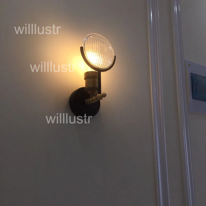 

Retro Metal Iron Brass Wall Sconce Light Vintage GASLIGHT LENS Fixture Stripe Convex Glass Lamp Cafe Bar Restaurant Hotel Lounge