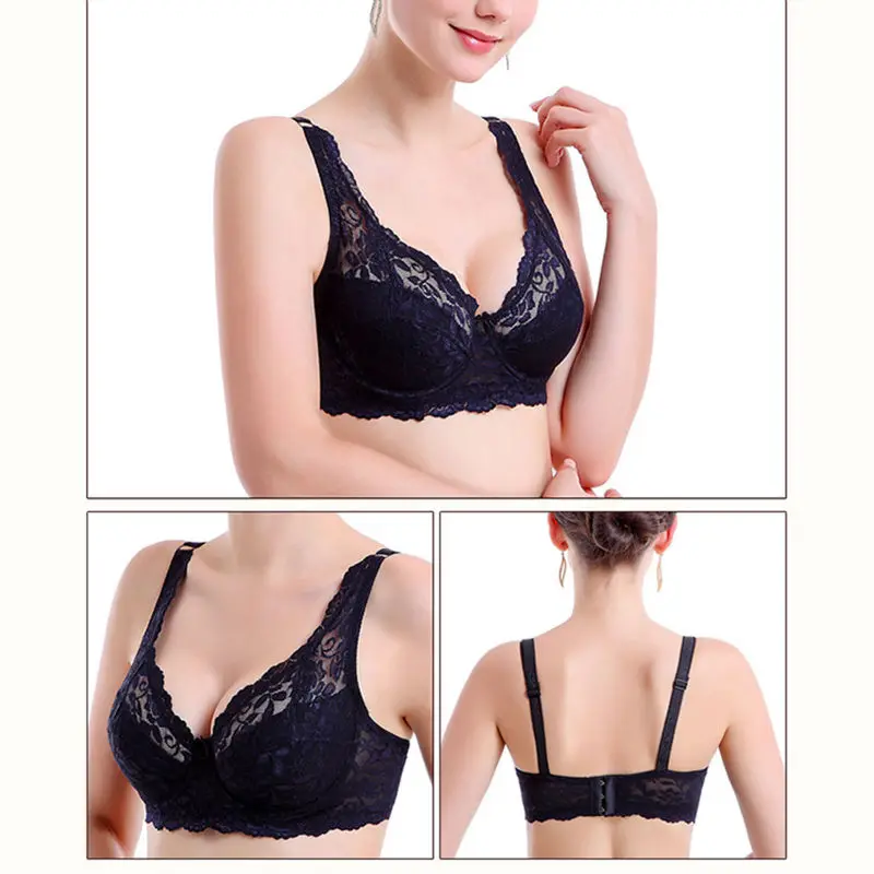 

Big Cup Sexy Underwire Support Embroidery Bralette Womens Lace Bra Breathable Brassiere Underwear BH Size 32-44 A B C D DD E Cup