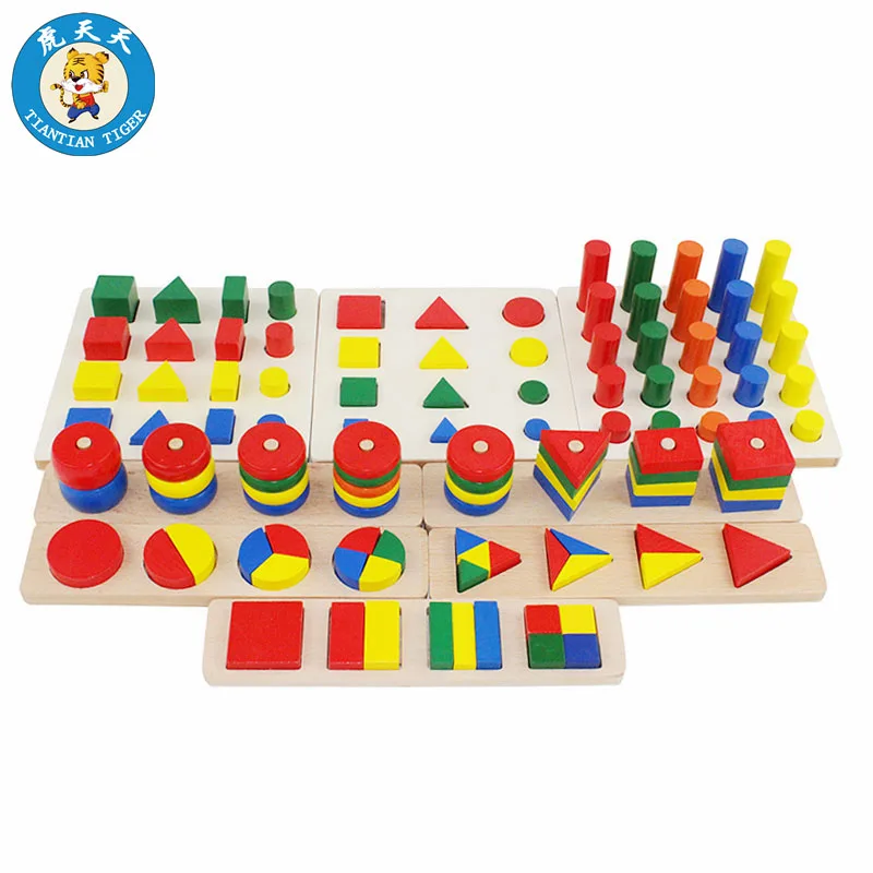 

Montessori Baby Toys Wood Preschool Teaching Materials Learning Education Games Combination Geometry Shapes