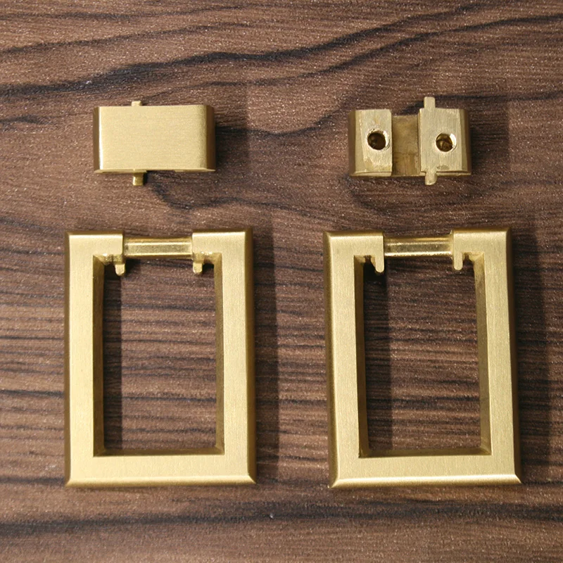 2pcs/lot Brass Cabinet Door Handle Single Hole Square Cupboard Pull Ring Furniture Door Hand and Knobs