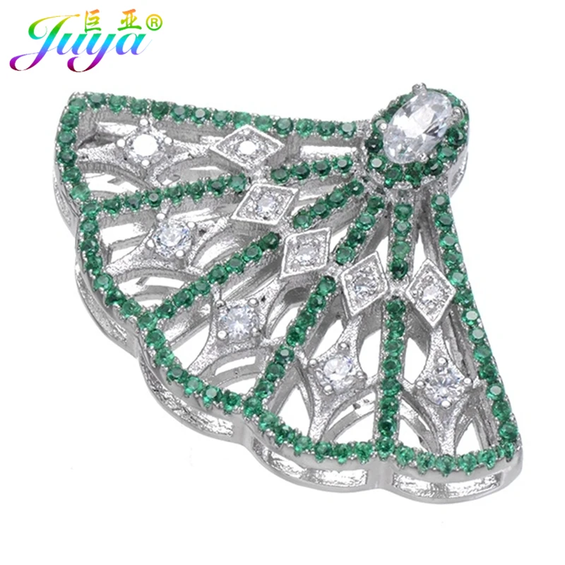 Juya DIY Accessories Supplies Cubic Zirconia Floating Sector Connector Mountings For Women Natural Stones Pearls Jewelry Making