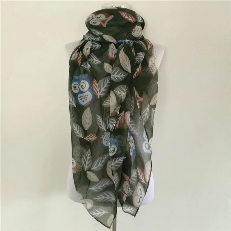 New Cute Animal Black White Blue Cartoon Owl Print Scarf Snood Shawls For Ladies bird long scarf for women scarves