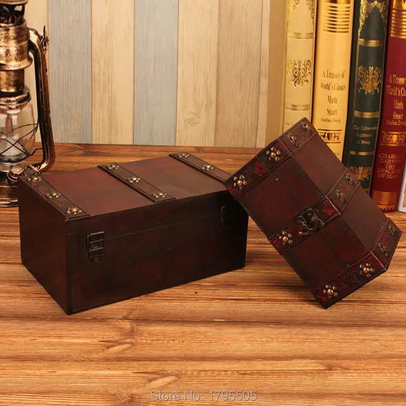 Wholesale Wooden 2 Size Storage Antique Cosmetics Secret Room Photo Props Desktop Storage Table Vintage Box