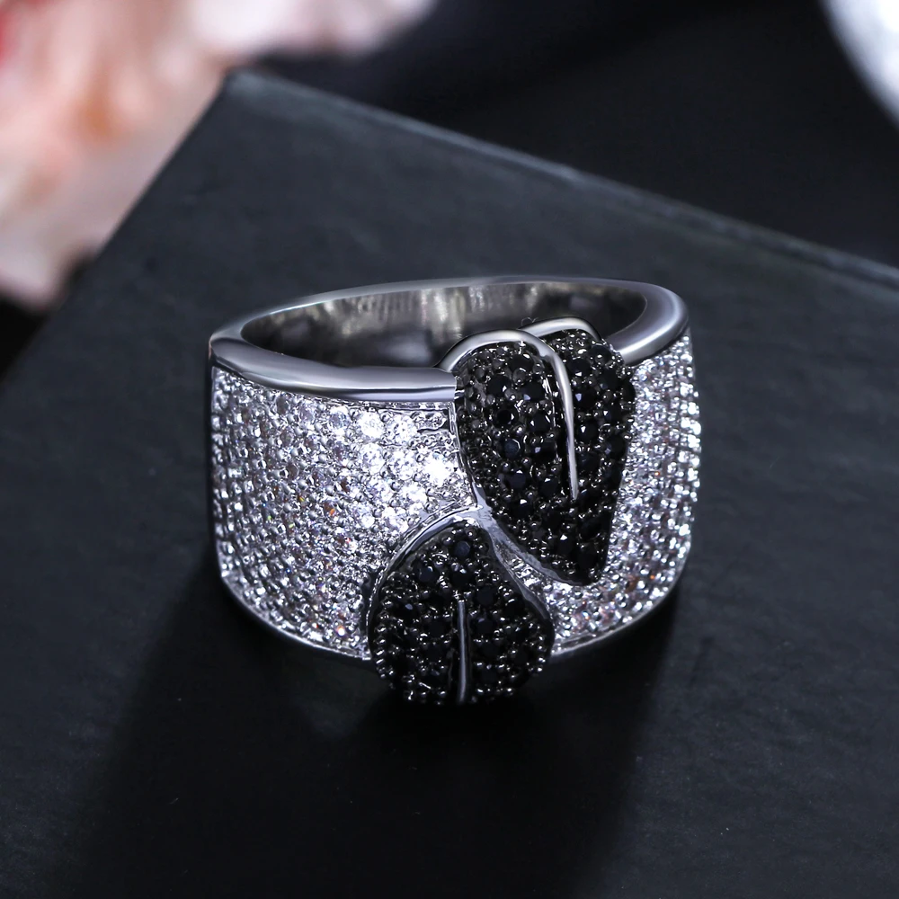 New black and white leaf ring pave high quality crystal stones fast delivery copper jewelry women big ring