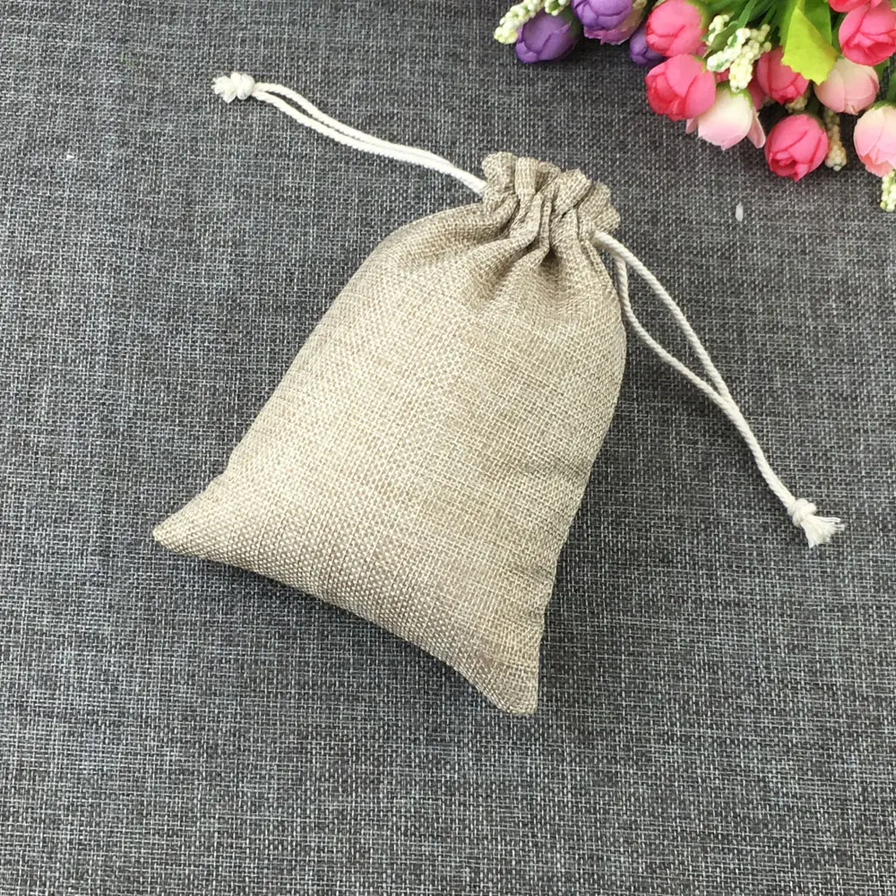 100pcs Fashion Natural Gifts Jute Bag Cotton Thread Drawstring Bags Jewelry Packaging Display For Wedding/Party/Birthday Pouch