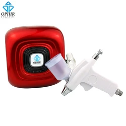 OPHIR Red Color Mini Air Compressor with 0.3mm Airbrush Kit for Beauty Essence Spraying Body Art Tattoo Tanning Set_AC123R+AC124
