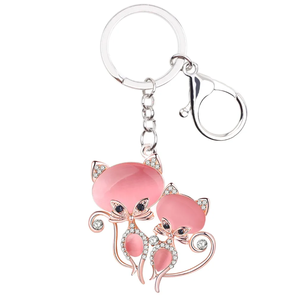 WEVENI Kat Sleutelhanger Sleutelhanger Charme Groothandel Charm Alloy Rhinestone Opal Kitten Hanger Charm Trendy Animal Sieraden Voor Vrouwen