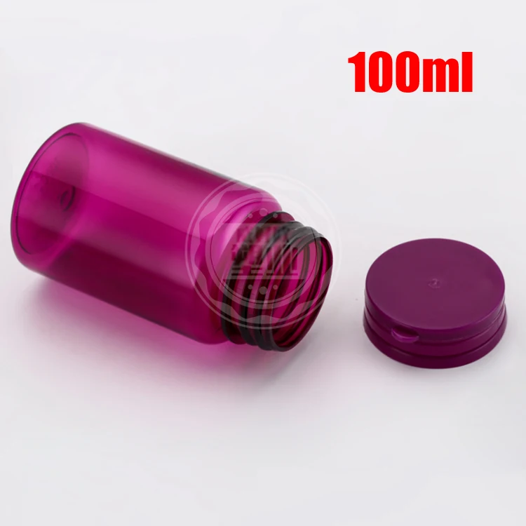 20pcs 100ml Purple Color PET Empty Packing Bottles With Tearing Caps, 100CC Pills/Capsules/Vitamin/Powder Containers