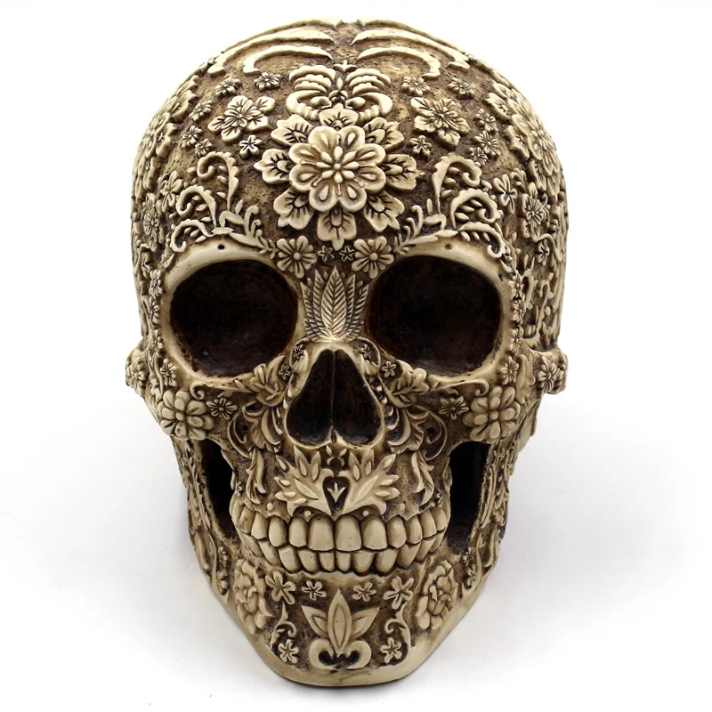 

Cluster Flower Skeleton Human Skull Decoration Halloween Home Bar Table High Grade Resin Decorative Craft Skull Mask With Box