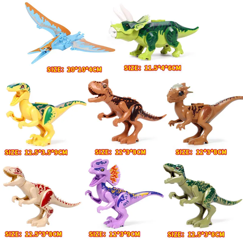 Oenux New 8PCS Jurassic Dinosaur Building Block Stygimoloch Indoraptor Carnotaurus T-Rex Triceratop Dinosaurs World Brick Toy