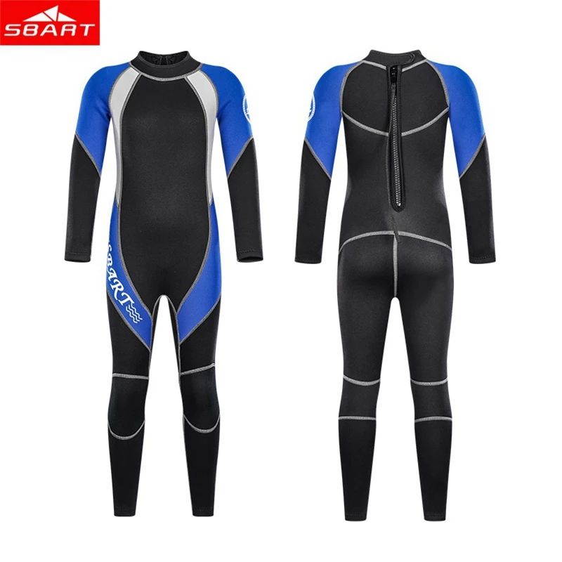 SBART New 2MM Children's Neoprene Wetsuit One-Piece 2-15 Years Kids Long Sleeve Full Body Sunscreen Diving Suit Warm Swimsuit