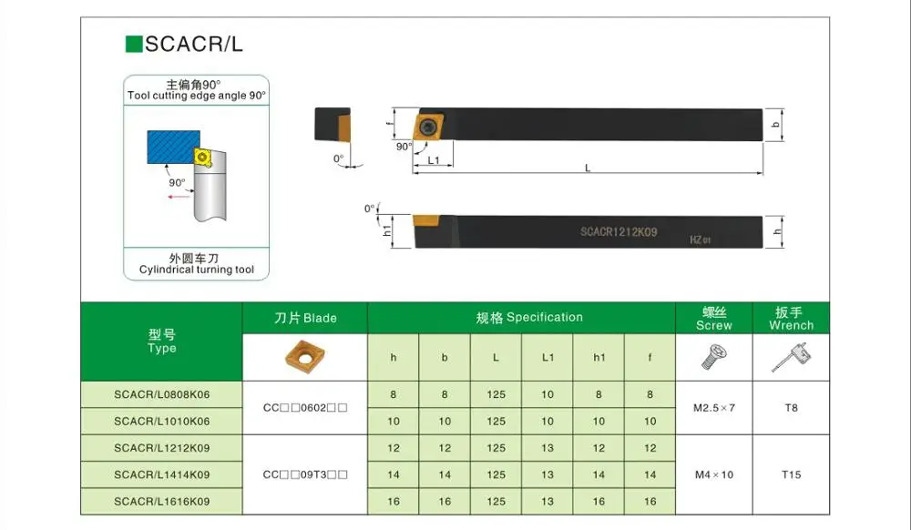 BEYOND 12mm SCACR SCACRL 1212 SCACR1212F09 CCMT09T304-EM YBG205 External Lathe Cutter Shank Turning Tool Holder Carbide Inserts