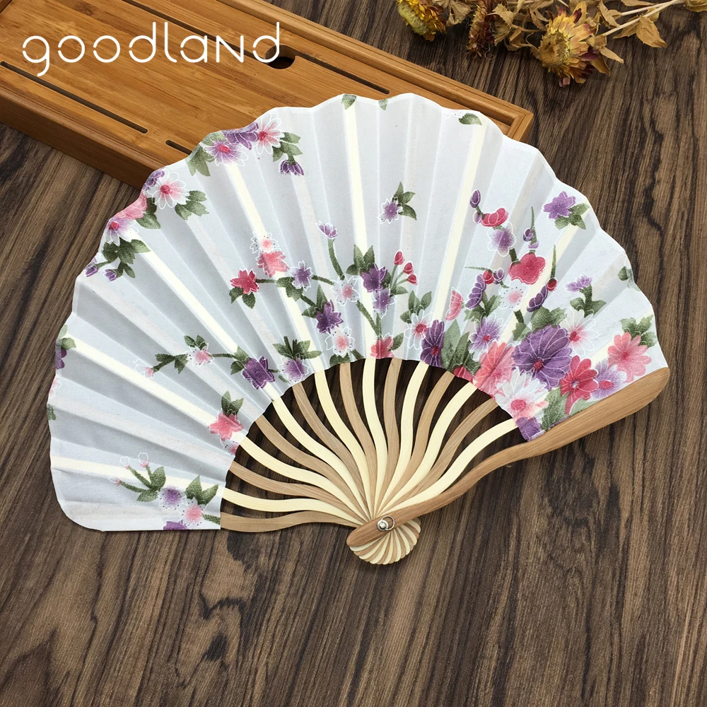 Free Shipping 10pcs 23cm Japanese Chinese Flower Floral Fabric Cherry Blossom Design Hand Held Fans with Gift bag Party Favor