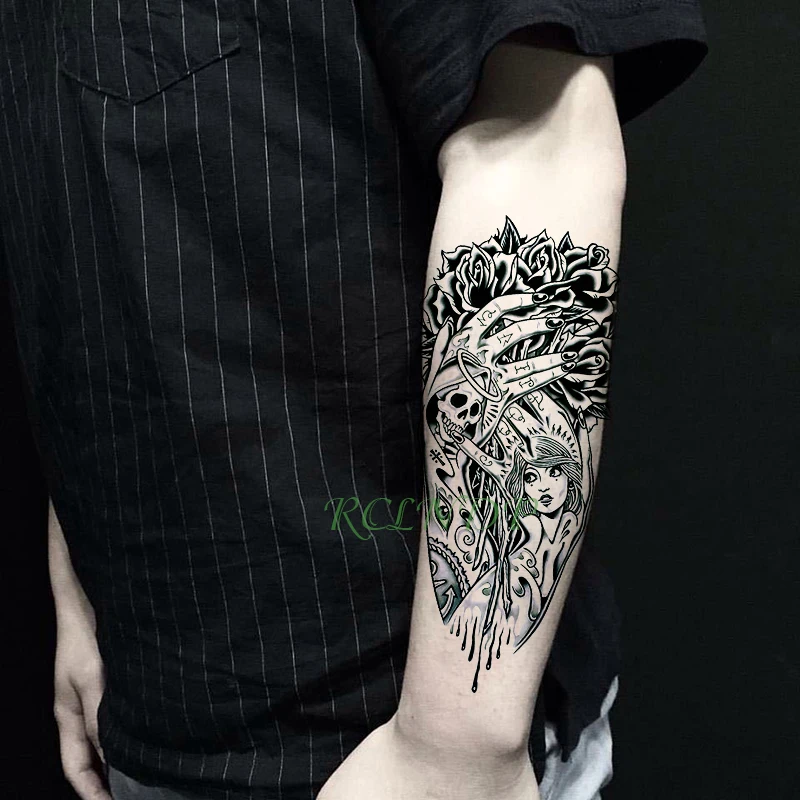 

Waterproof Temporary Tattoo Sticker Rose Skull Head Big Size fake tatto flash tatoo tatouage temporaire arm for women girl men