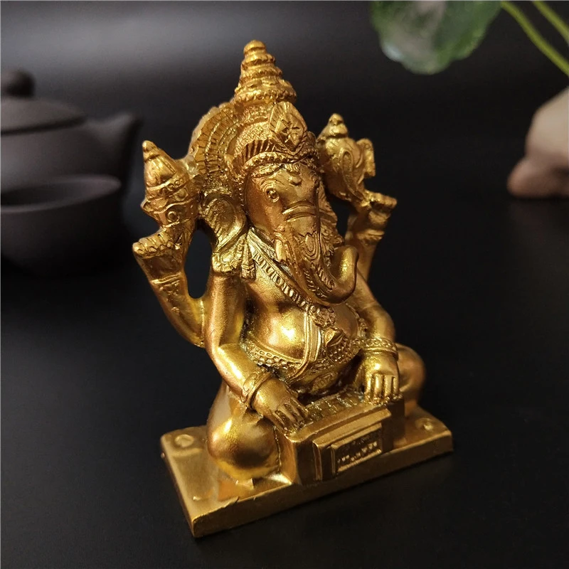 Golden Lord Ganesha Buddha Statue Playing Music Elephant God Sculpture Ganesh Figurines Ornaments Home Garden Decoration Buddha