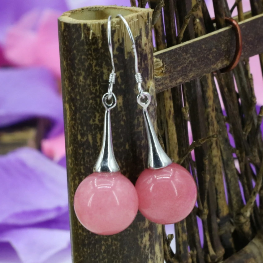 New natural stone hồng rhodochrosit 12 mét vòng hạt chalcedony jades dangle bông tai cho nữ hoa tai ngọc handmade jewelry B3244