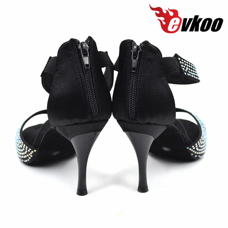 Customsized Latina Zapatos Salsa dance shoes Best seller 8.5cm high heel black Latin Rhinestones dance shoes for woman Evkoo-375