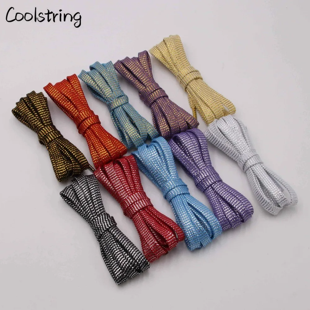 Coolstring Cool 0.7cm Two Colors Mixed Shiny Gold And Silver Thread Sport Sneakers Flat Shoelaces Bootlaces Shoe Laces Strings