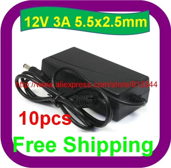 10 pcs Free Shipping AC 100-240V 36W Converter Adapter DC 12V 3A Power Supply for 3528 5050 Led Strip