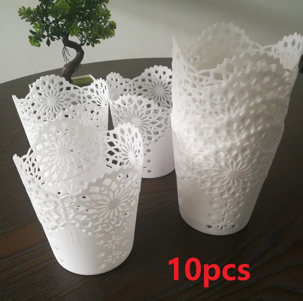 

10pcs/lots Lace Hollow Makeup Brush Pen Storage Holder Desk Organizer Flower Vase Pot White