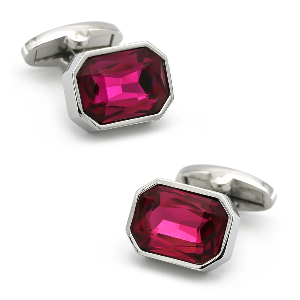 Men's Luxurious Crystal Octagon Cufflinks Copper Material Purple Color