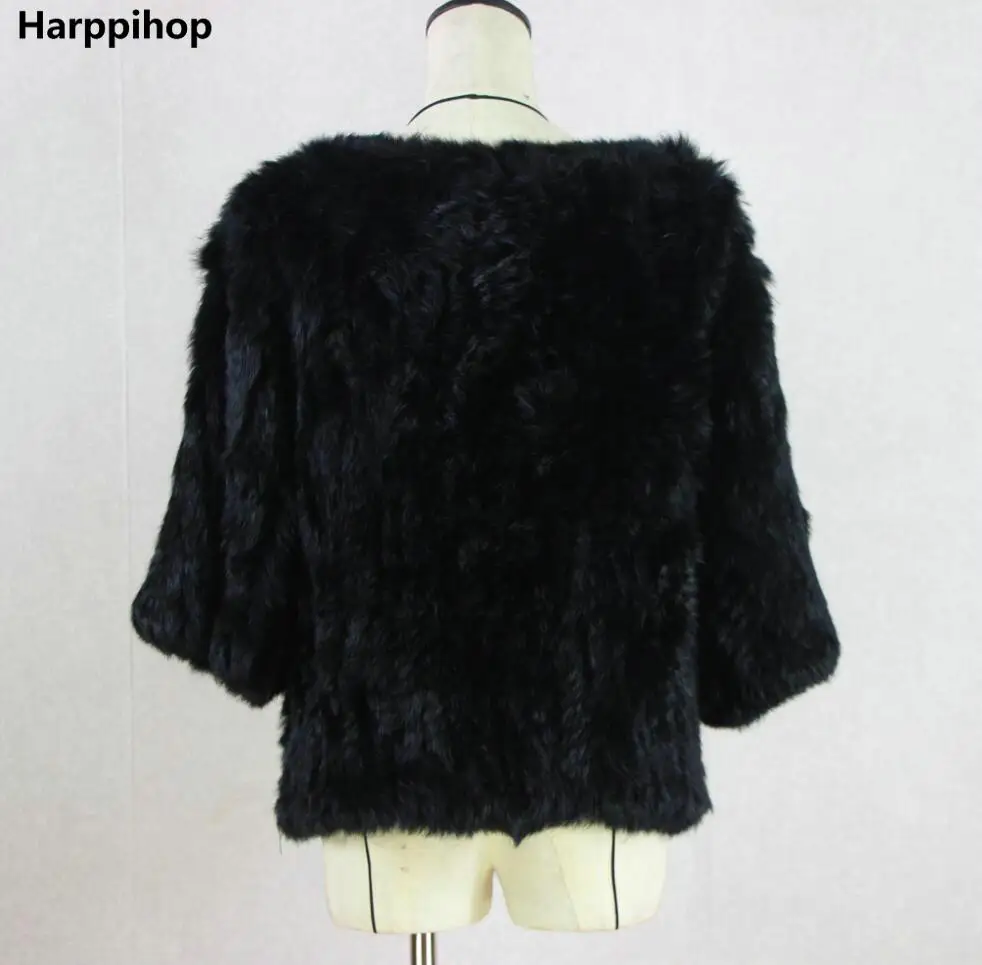 Harppihop*New hot sale women real rabbit fur knitted coat jacket vests wraps smock overall 11 colors black beige