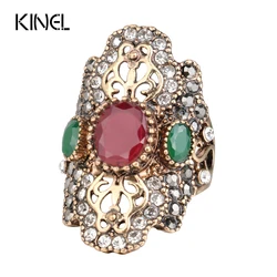 2021 New From India Unique Red Antique Ring Color Ancient Gold Vintage Crystal Rings For Women Party Jewelry